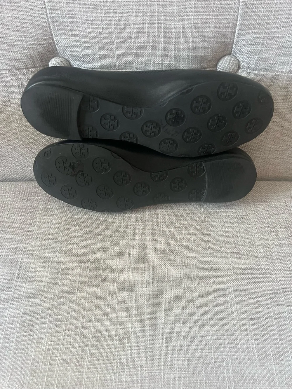 Tory Burch Black Reva Leather Ballet Flats Gold Logo, women’s size 7.5,